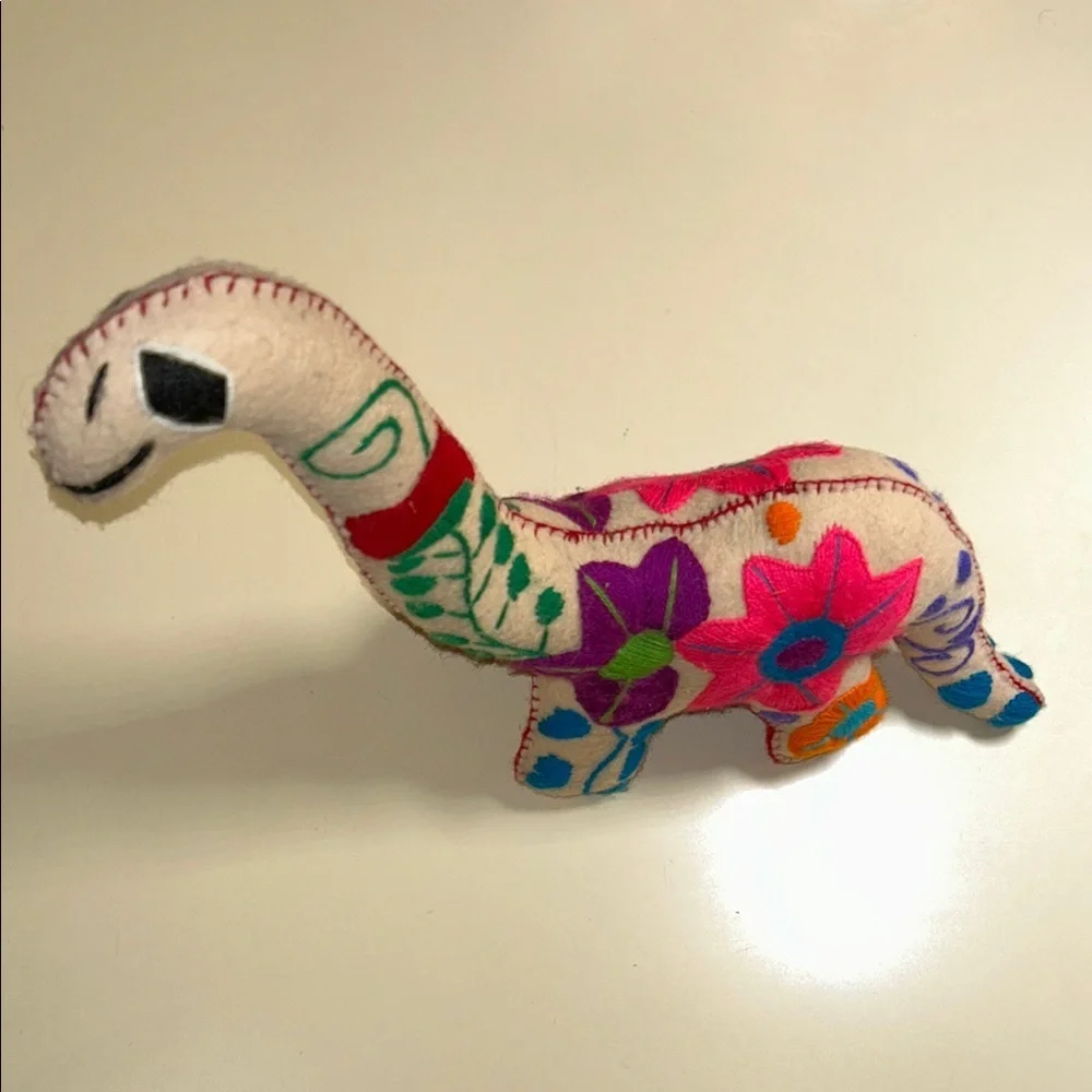 Mexican Handmade Unique Felt Floral Embroidered Dinosaur Brachiosaurus Plush